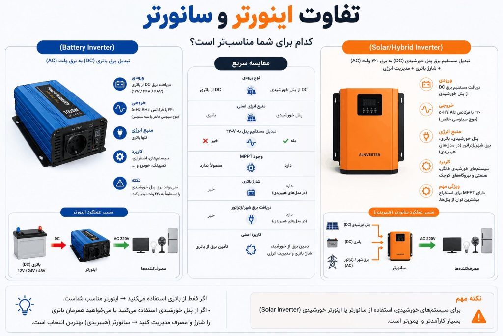 مقایسه تخصصی: سانورتر در مقابل اینورتر؛ کدام برای شما مناسب است؟